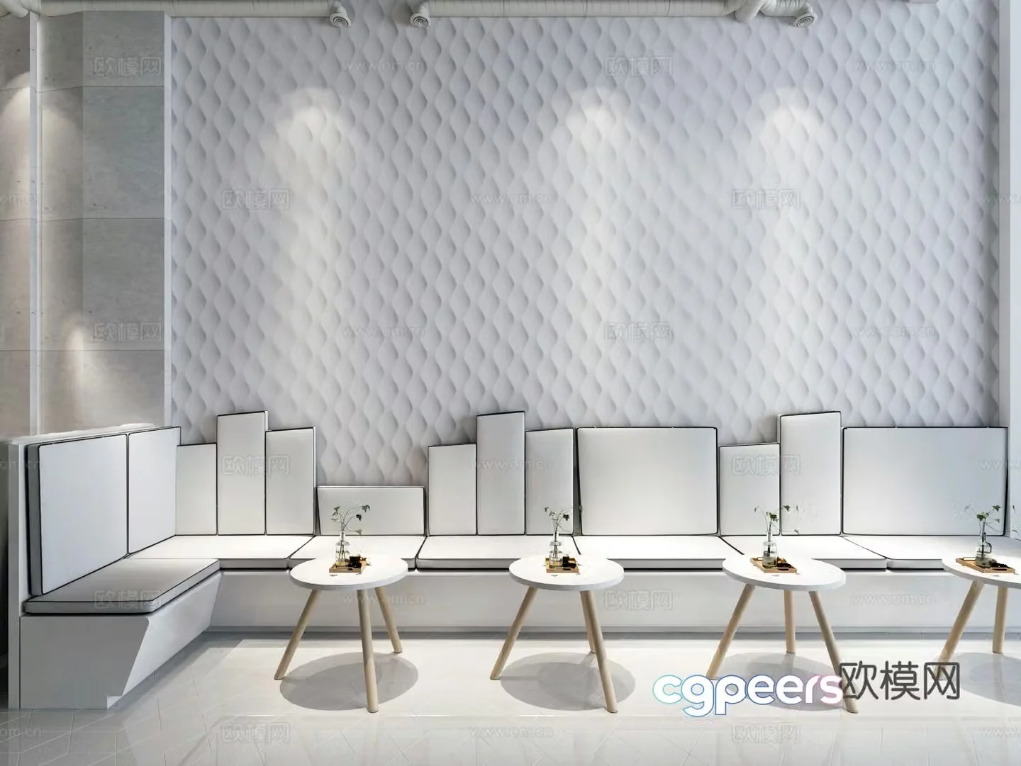 Modern booth dining table and chairs 3d model