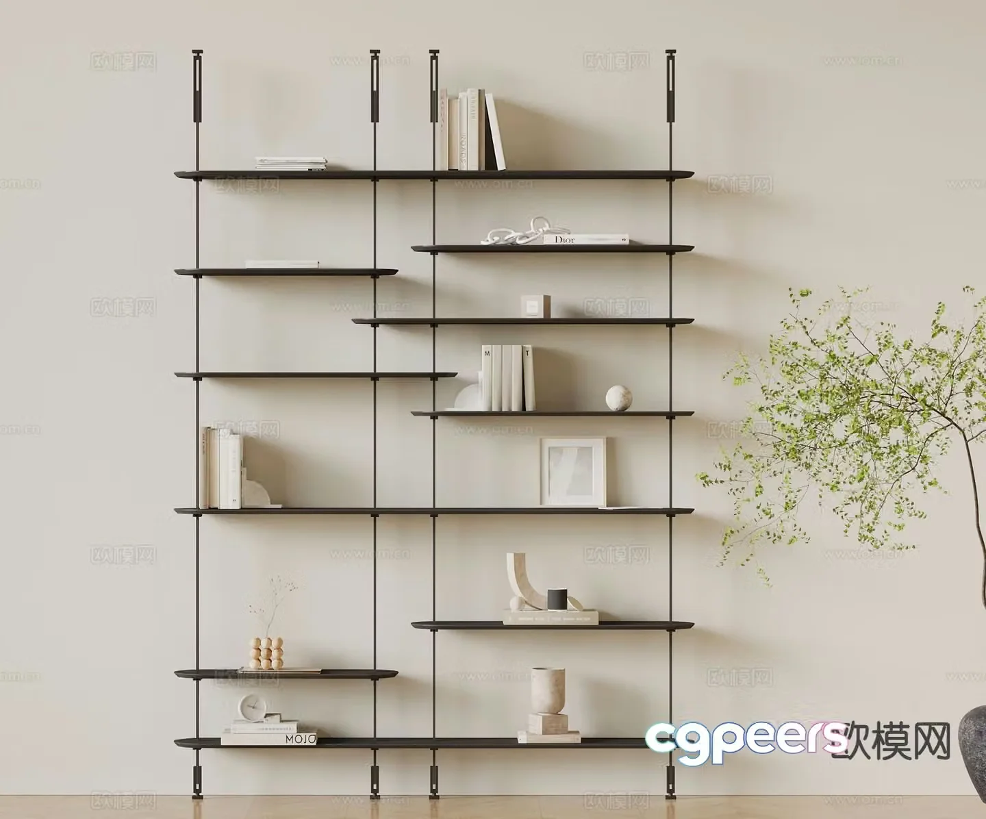 Modern bookshelf books steel belt bookshelf 3d model