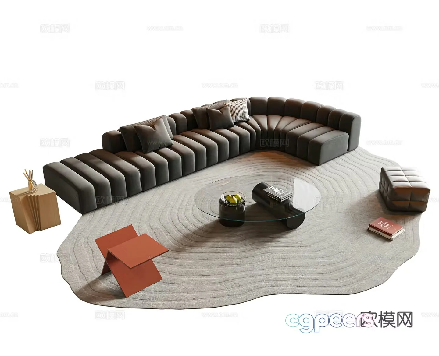 Italian sofa coffee table combination multi-person sofa fabric sofa combination sofa curved sofa extreme 3D model