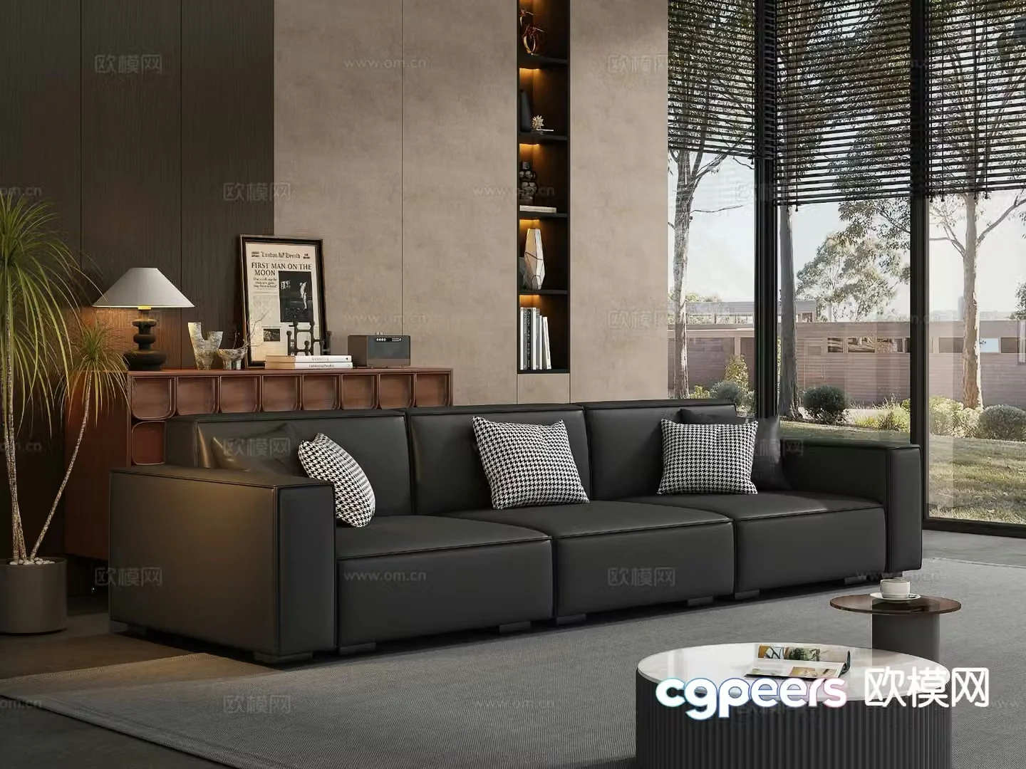 Modern three-person sofa leather sofa 3d model