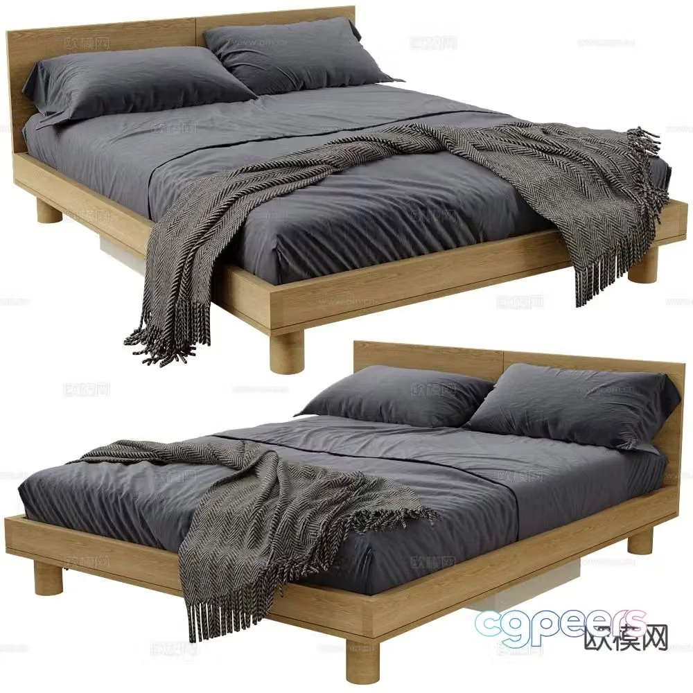 Wabi-sabi double bed 3d model