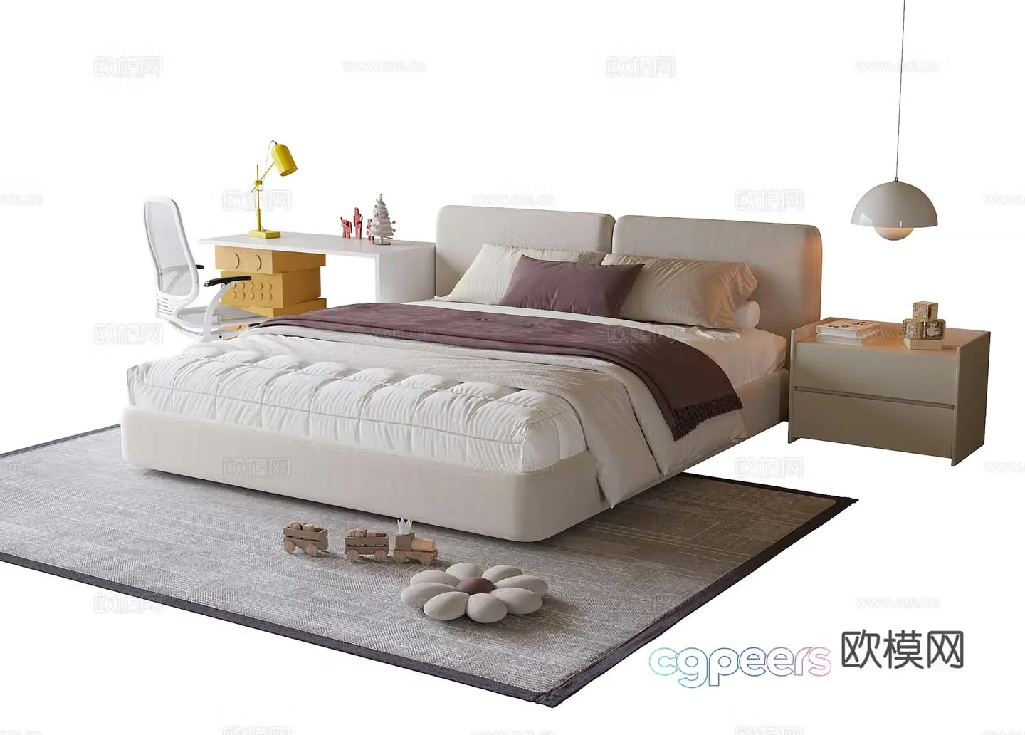 Modern children’s bed children’s desk and chair children’s bedside table 3D model