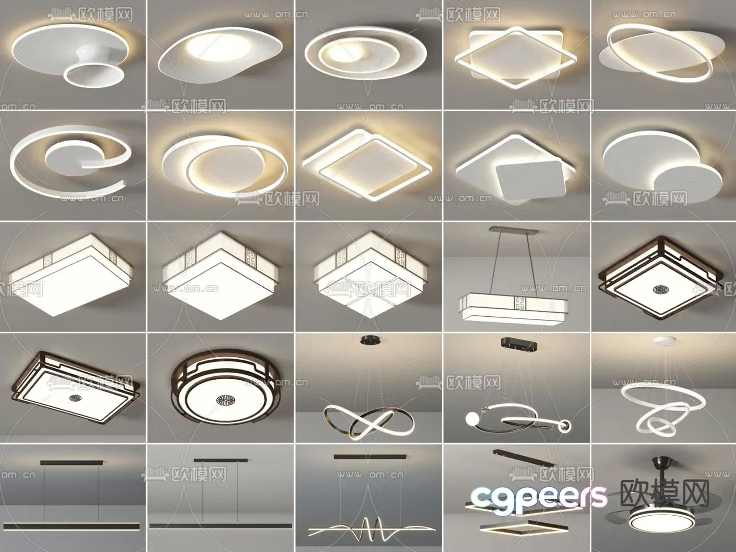 New Chinese style ceiling lamp chandelier geometric ceiling lamp 3d model