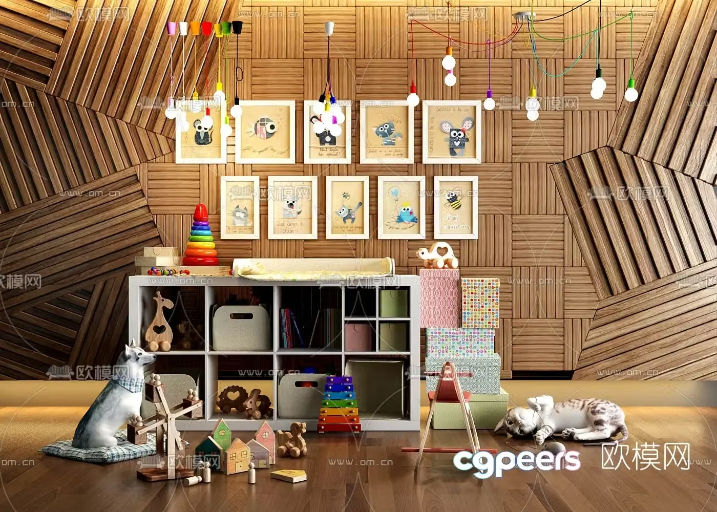 Nordic children’s toy storage cabinet 3D model