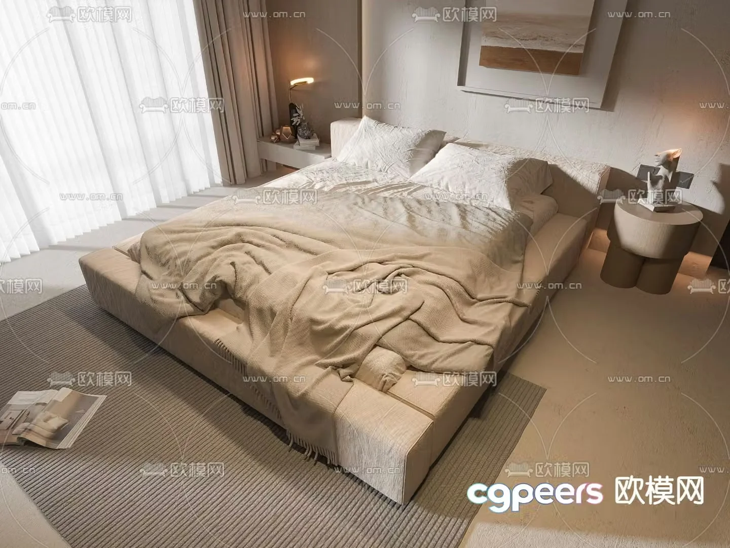Wabi-sabi double bed 3d model