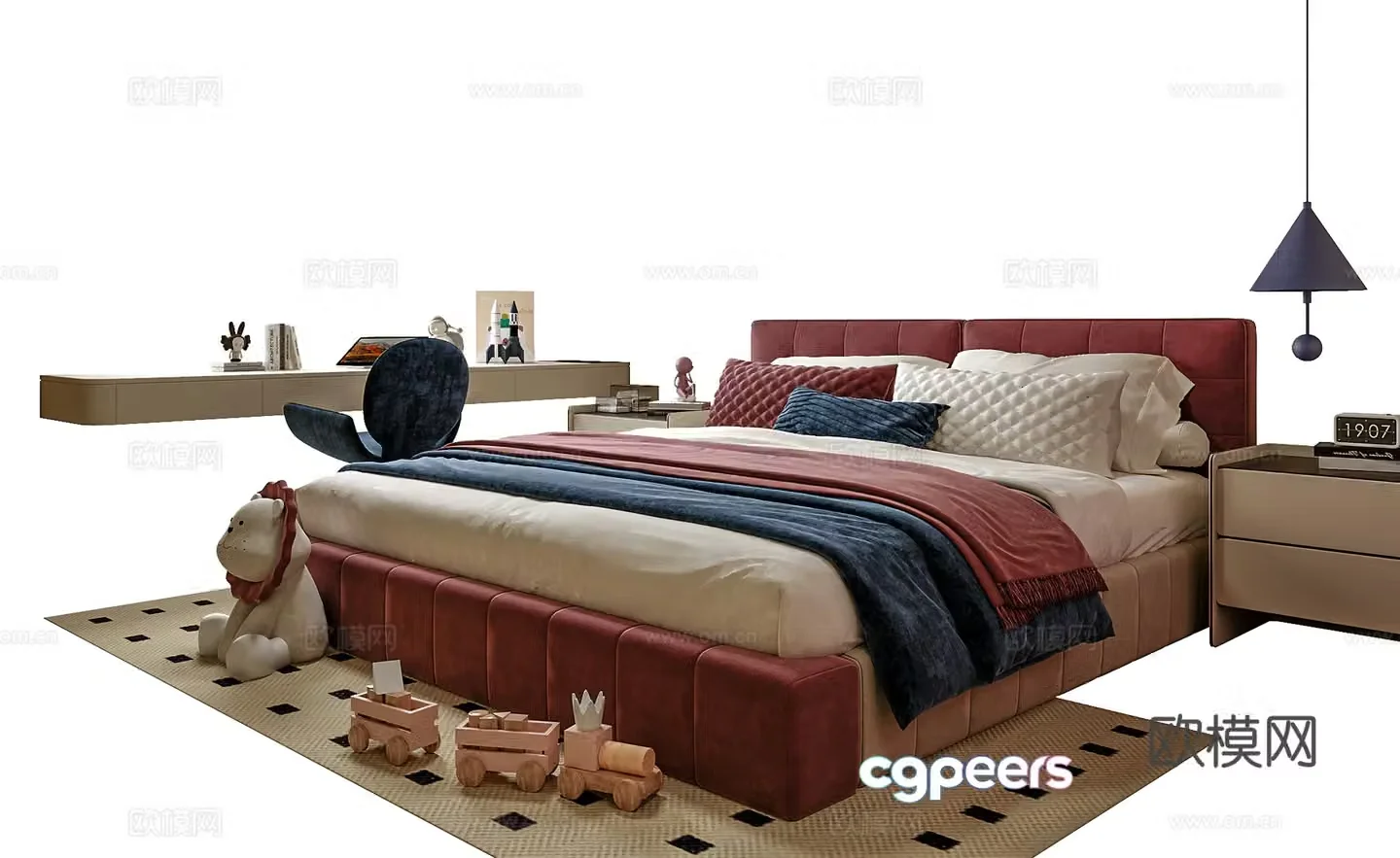 Modern children’s bed children’s desk and chair 3d model
