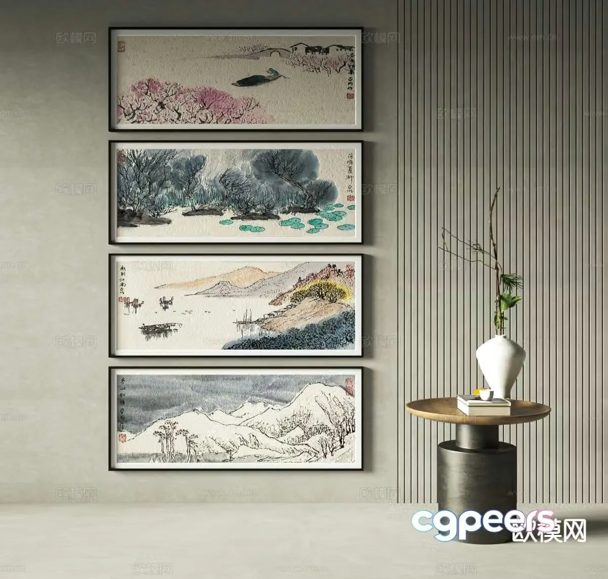 Chinese style hanging painting decorative painting 3d model