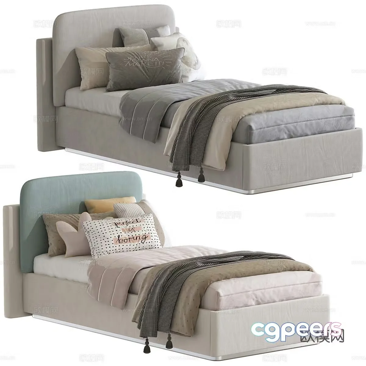 Modern cream style children’s fabric single bed 3d model