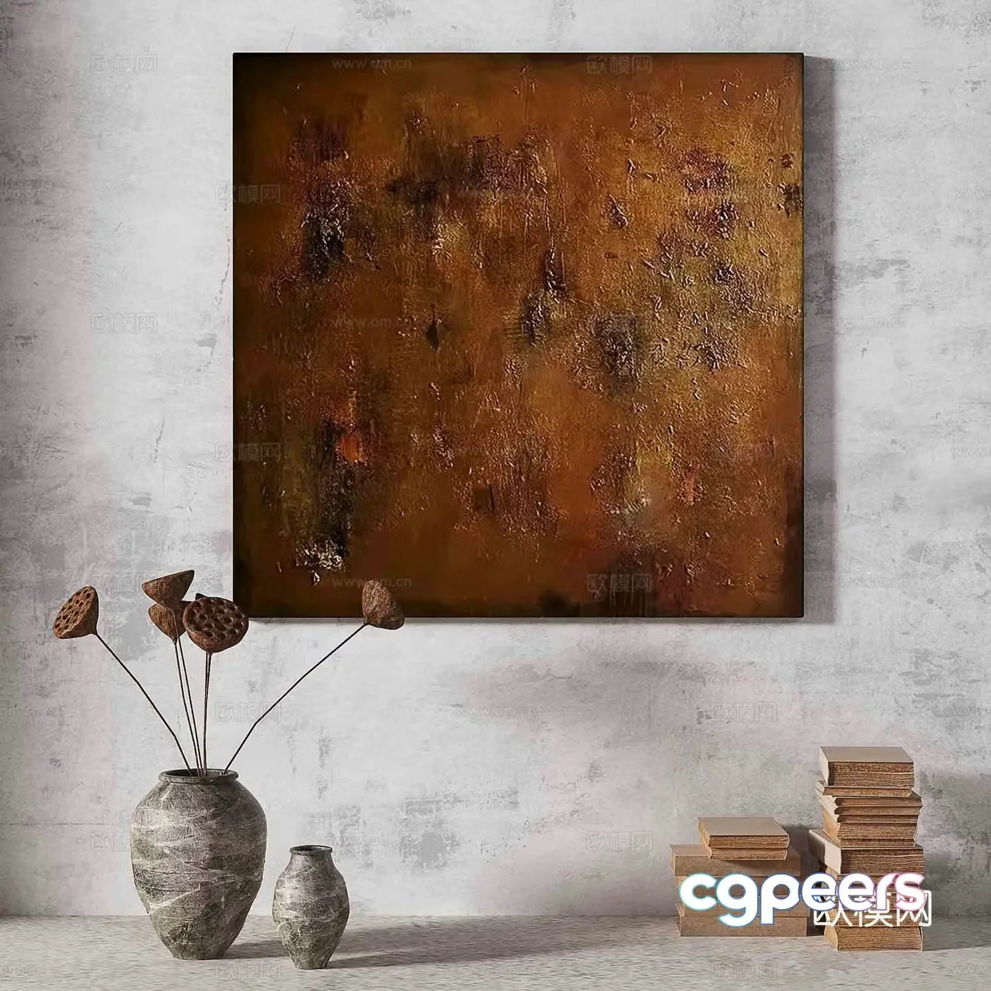 Wabisa retro texture abstract decorative painting 3d model