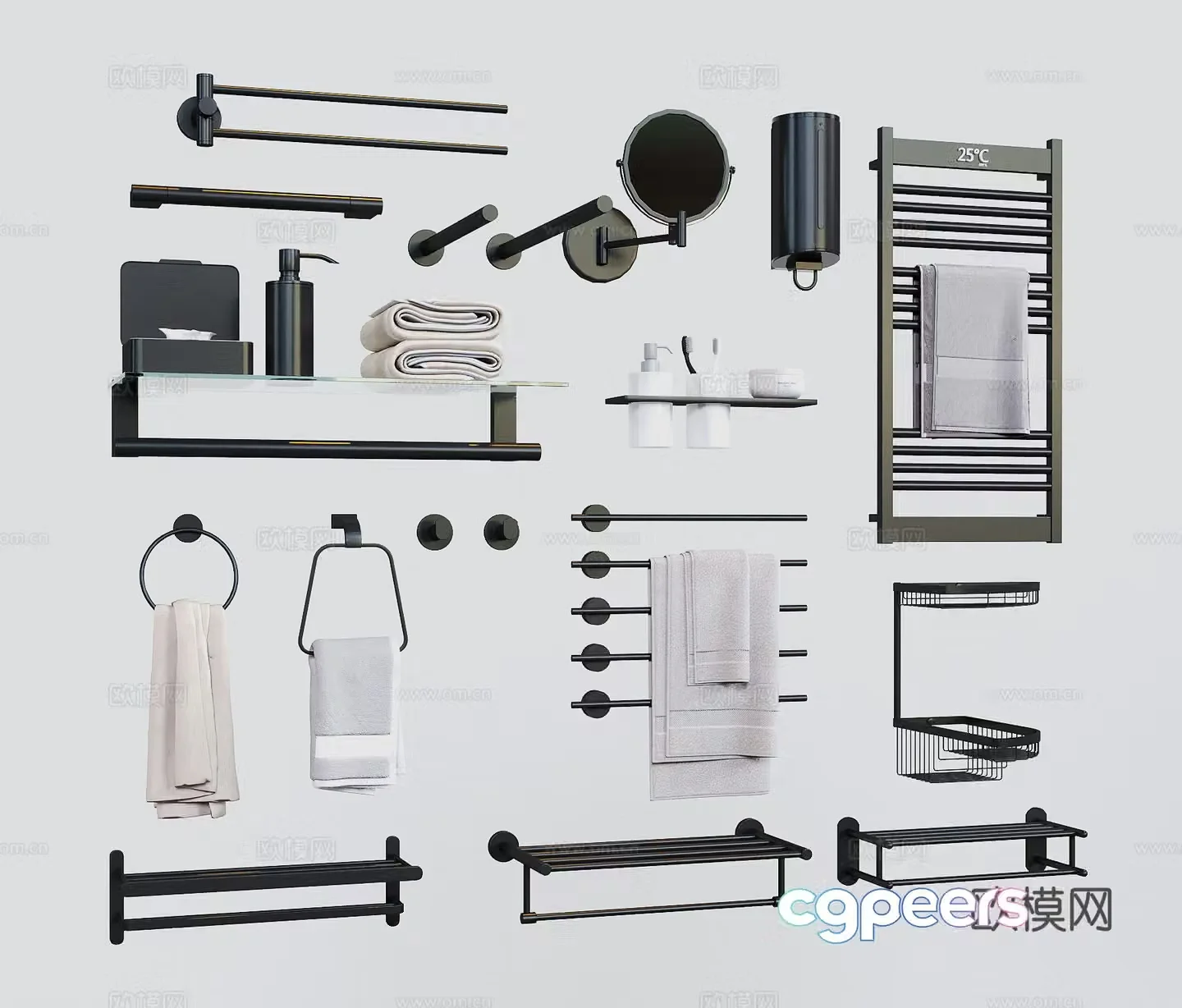 Modern bathroom supplies towel rack bathroom accessories cosmetic mirror radiator 3D model