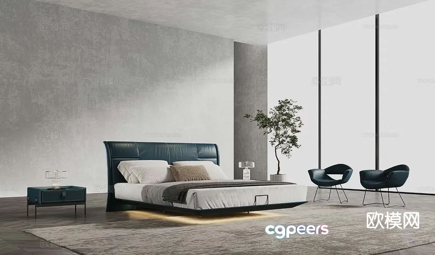 Leather double bed 3d model