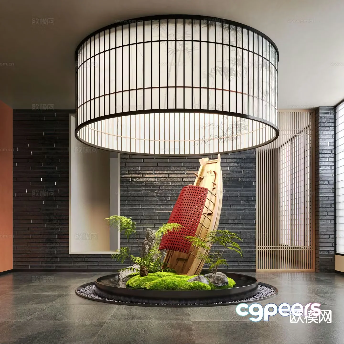 New Chinese style landscaping moss landscape landscape sketch indoor landscaping 3D model