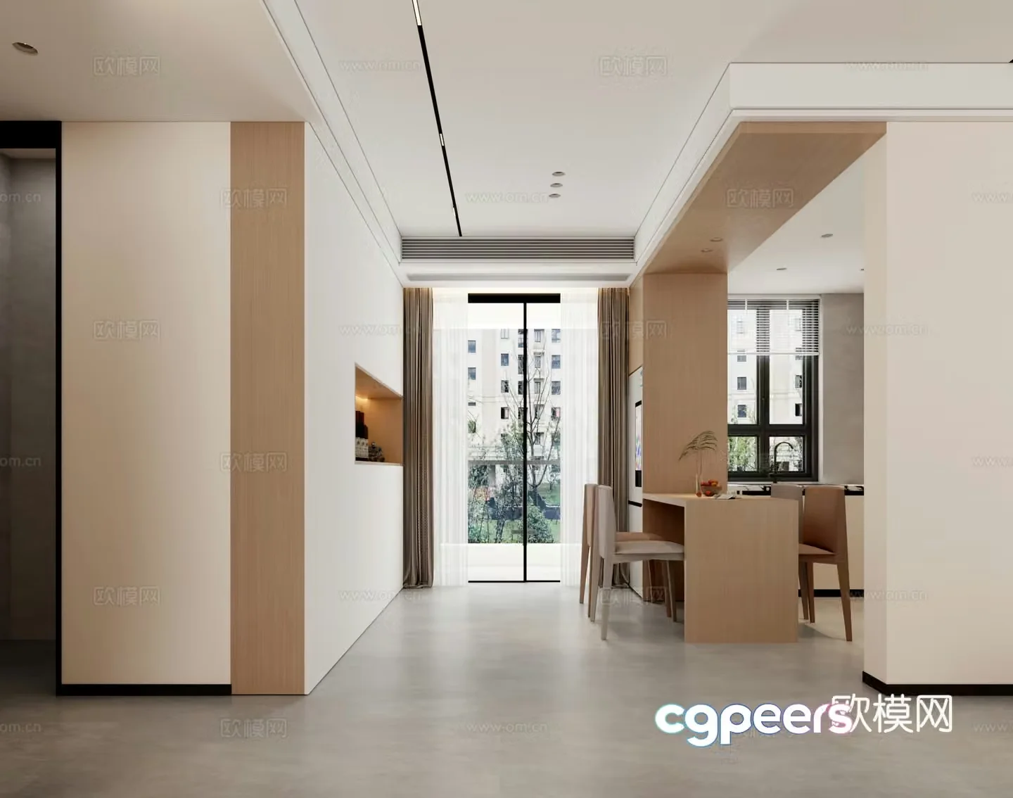 Modern dining room open kitchen 3d model