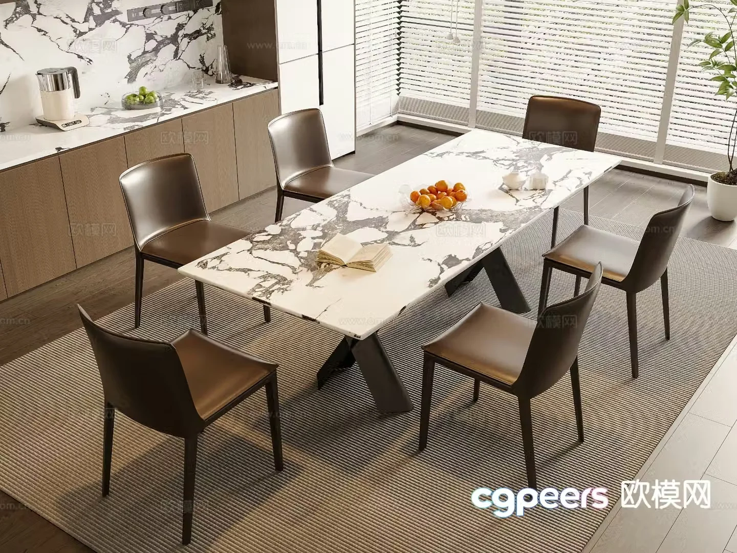 Italian dining table and chairs slate dining table 3d model