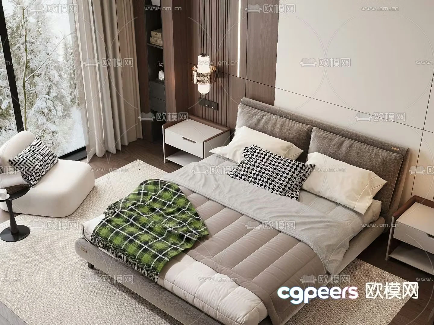 Modern double bed 3d model