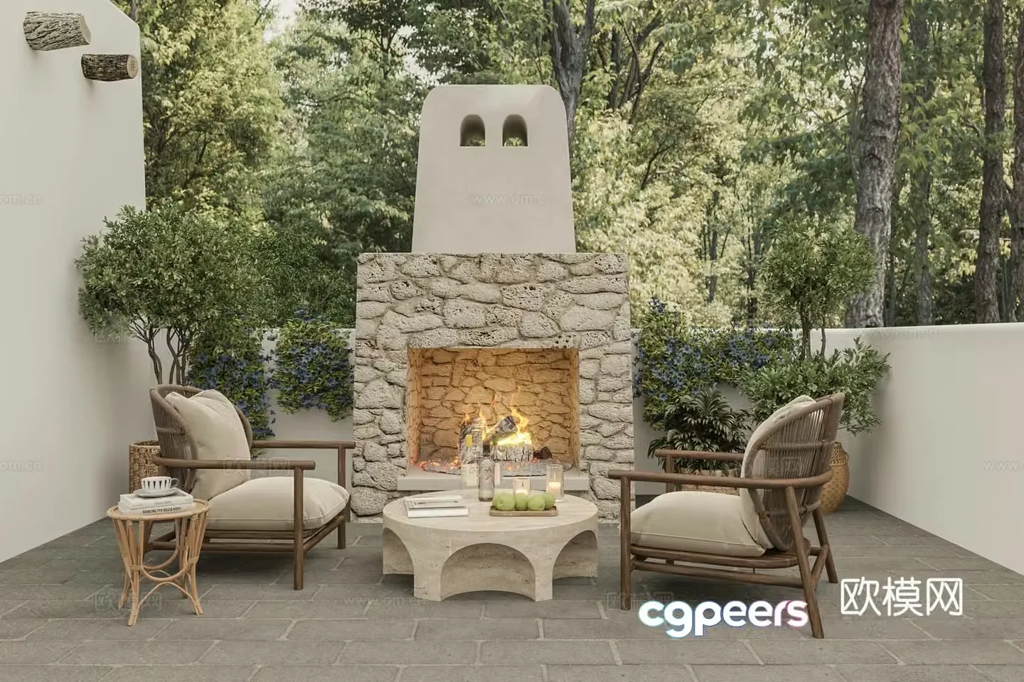 Wasabi wind outdoor leisure single chair real fire fireplace 3d model