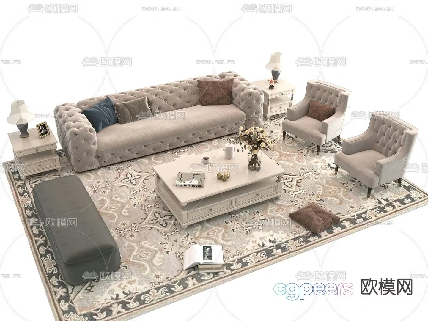 French sectional sofa 3d model