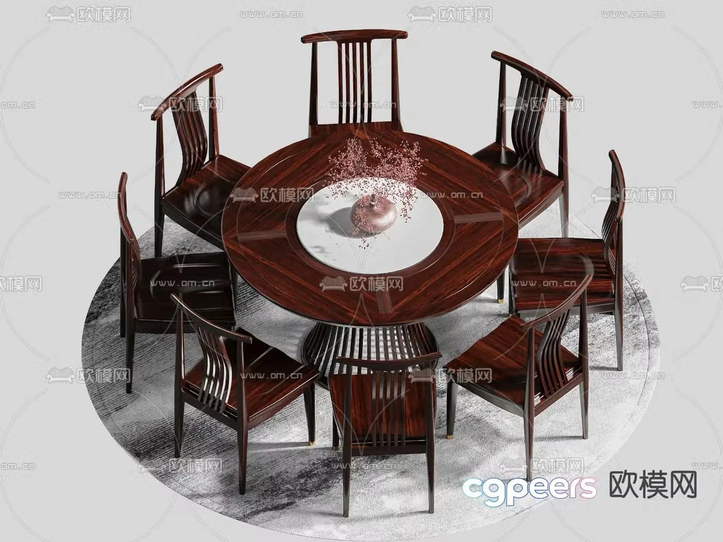 Chinese dining table and chairs round dining table 3d model