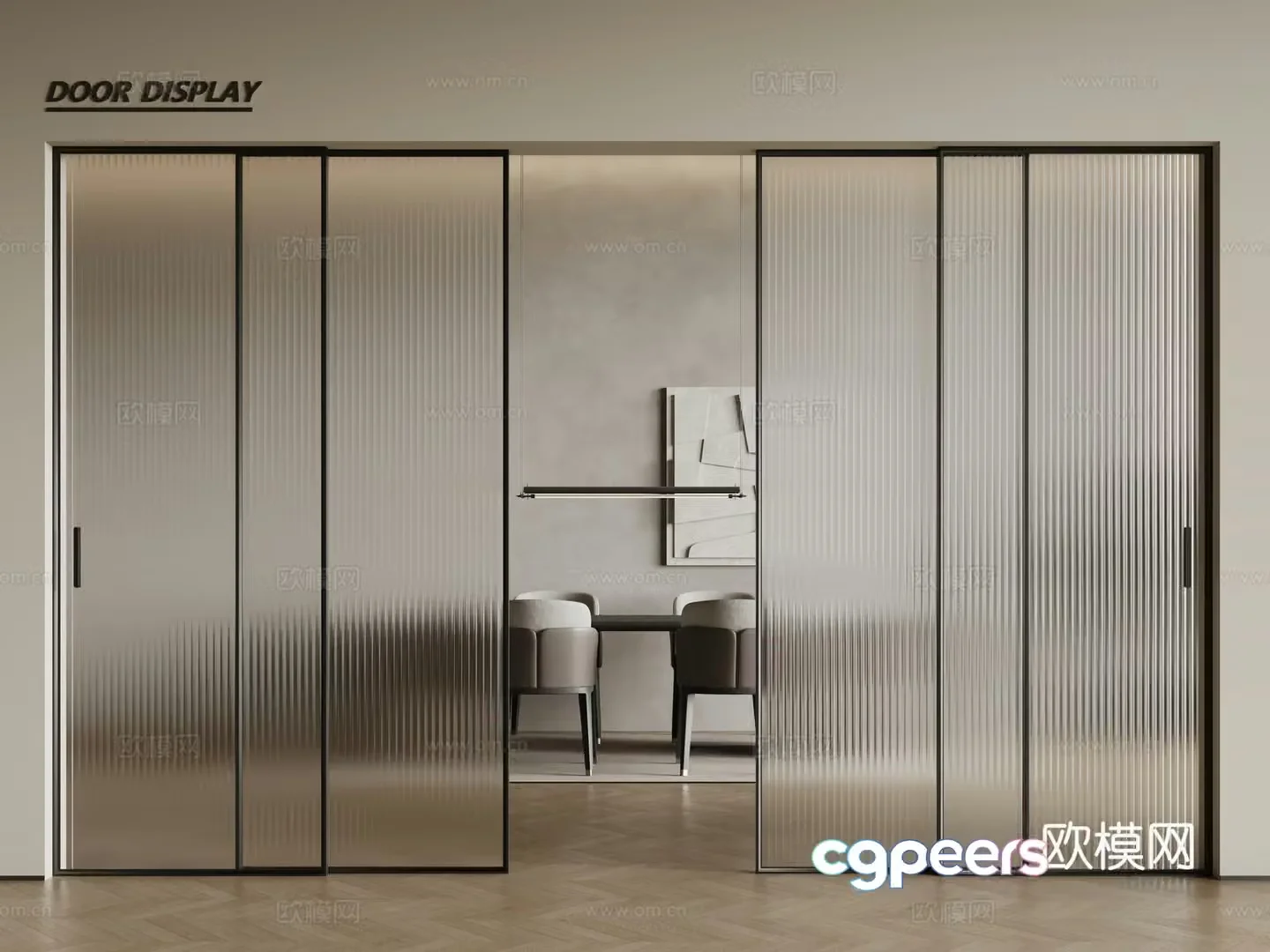 Modern glass sliding door Changhong glass door Glass sliding door 3D model