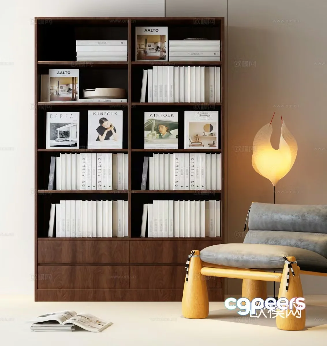 Modern bookcase Medium bookcase Floor lamp Leisure chair Book 3D model