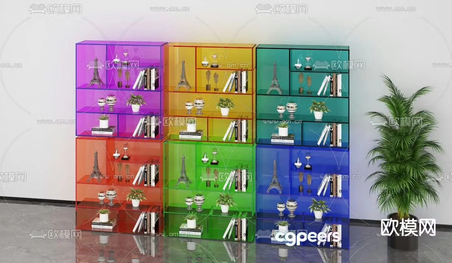 Acrylic bookshelf storage rack 3d model