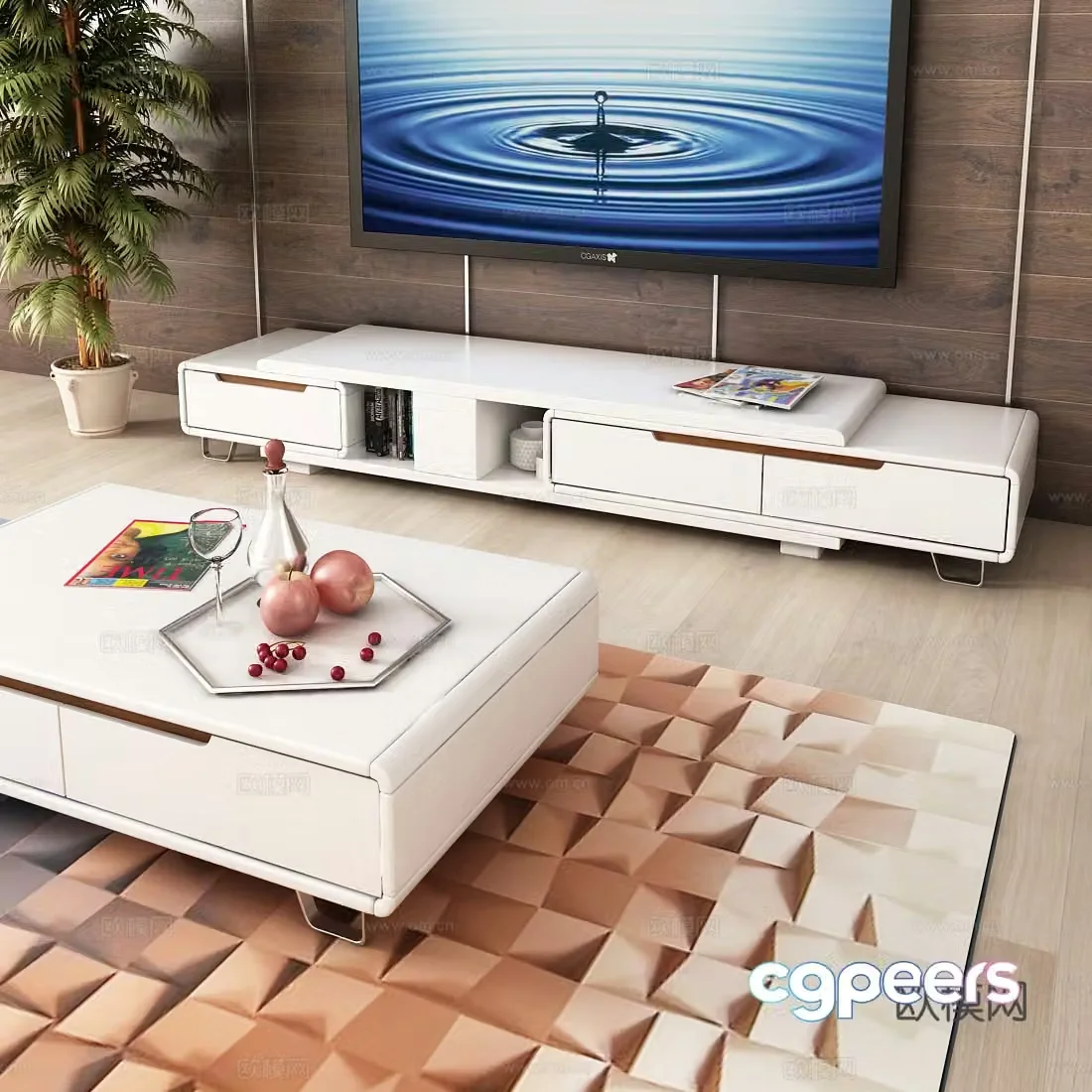 Modern retractable TV cabinet coffee table jewelry carpet model 3d model