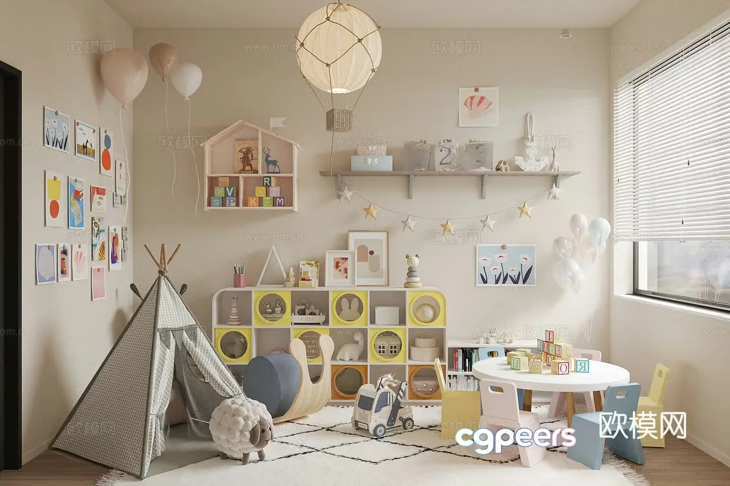 Modern children’s entertainment room Toy room Children’s room Toy storage cabinet 3D model