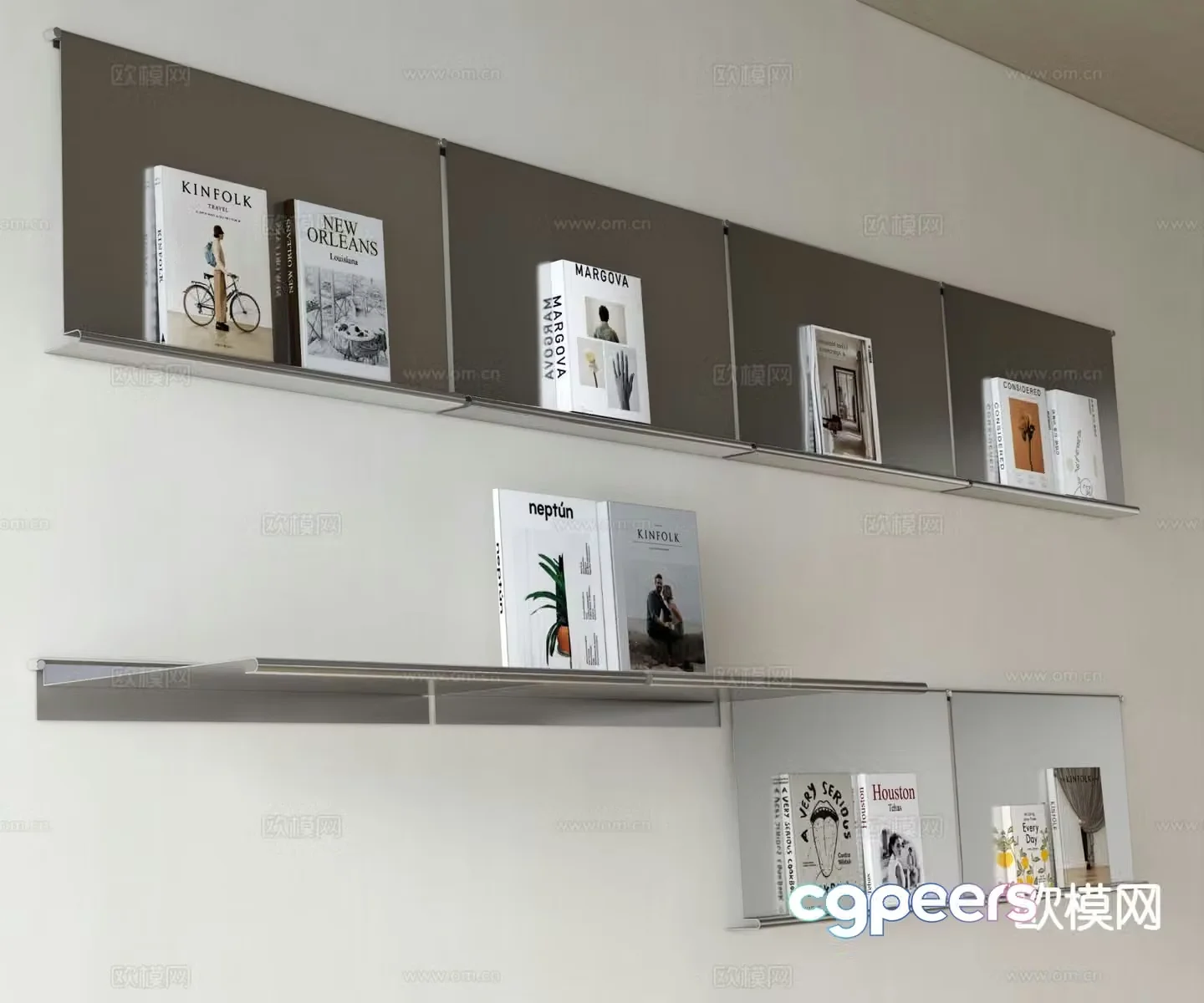 Modern wall mounted bookshelf stainless steel laminate 3d model