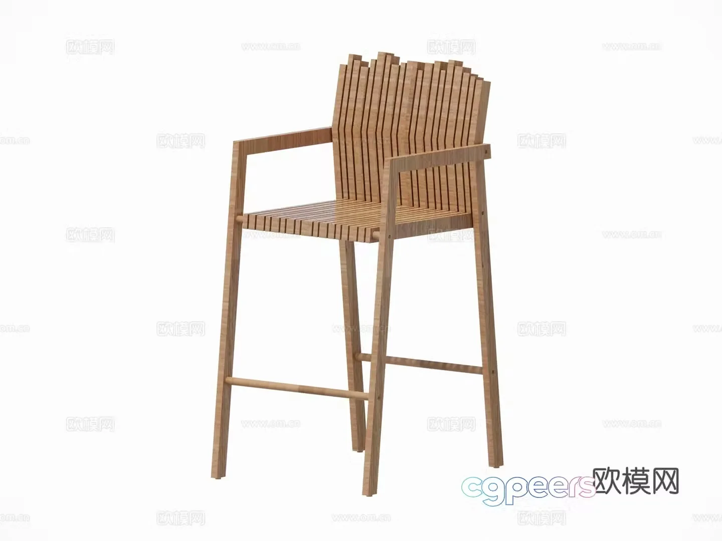 Modern bar chair Solid wood Teak bar chair Indoor bar chair Outdoor courtyard garden bar chair Bar stool group 3D model