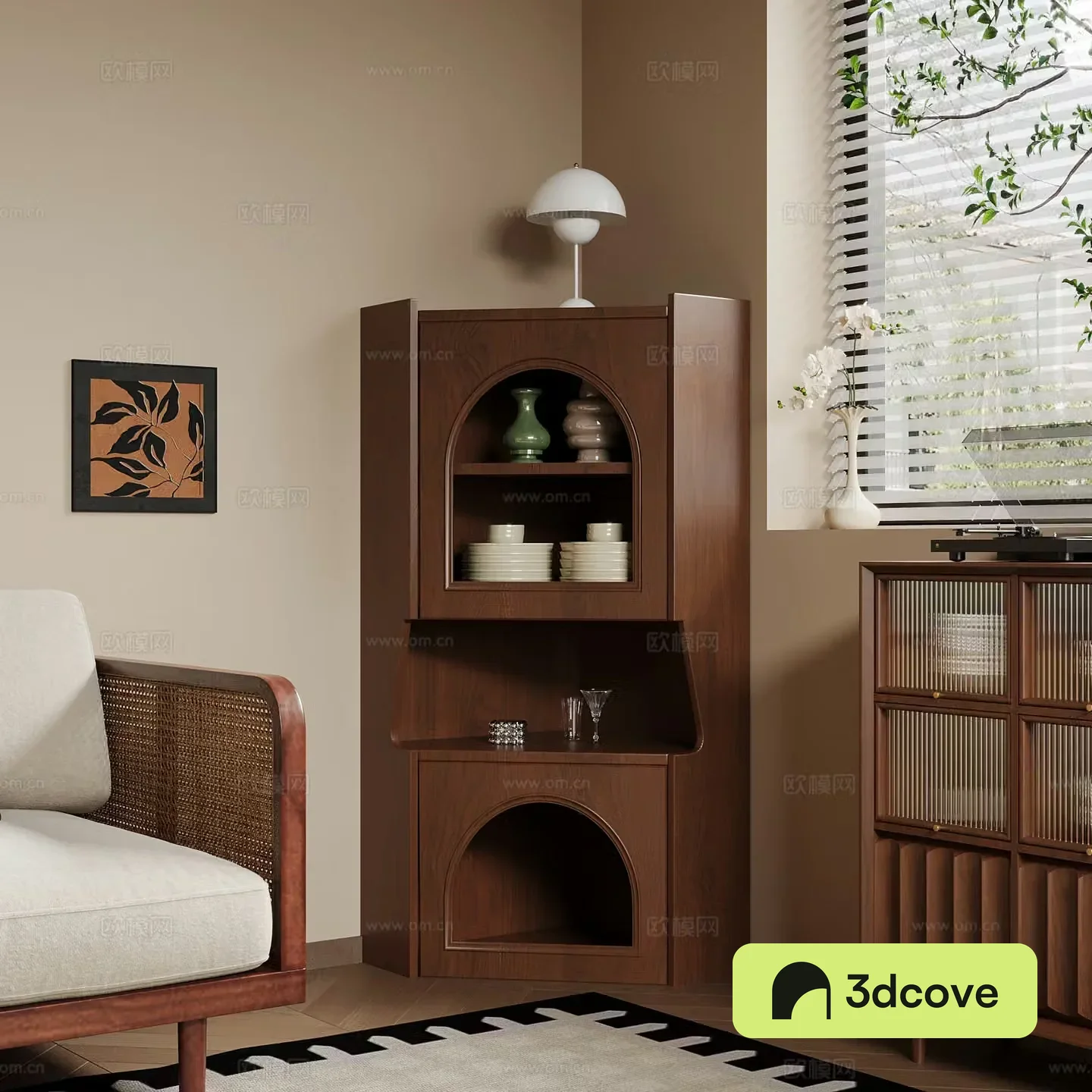 Middle-aged sideboard corner cabinet corner cabinet tableware 3D model