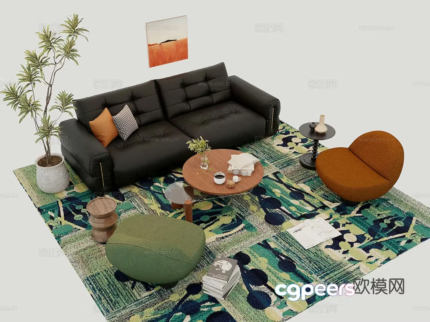 Sofa coffee table combination 3D model