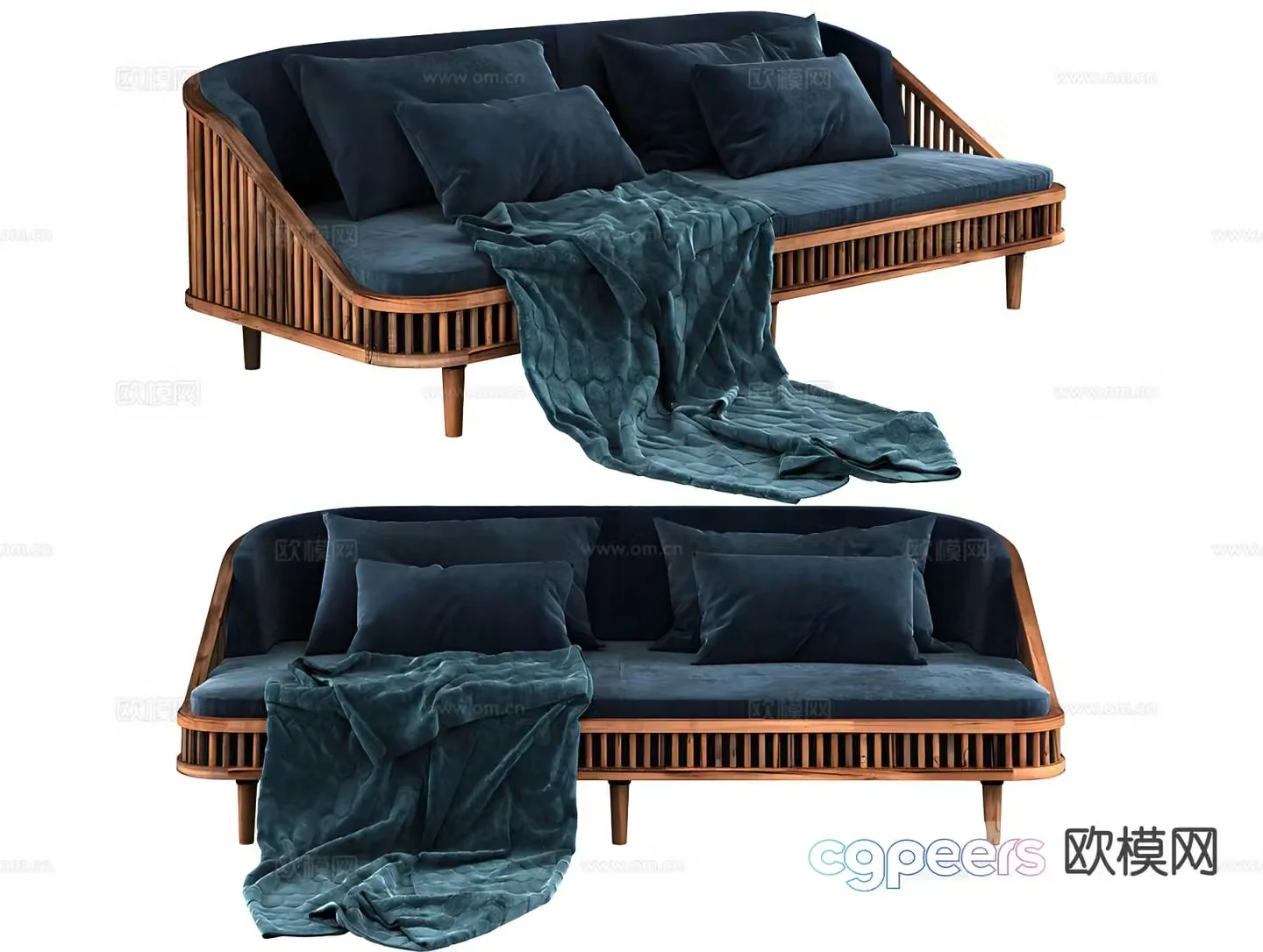 New Chinese style double sofa solid wood sofa 3d model