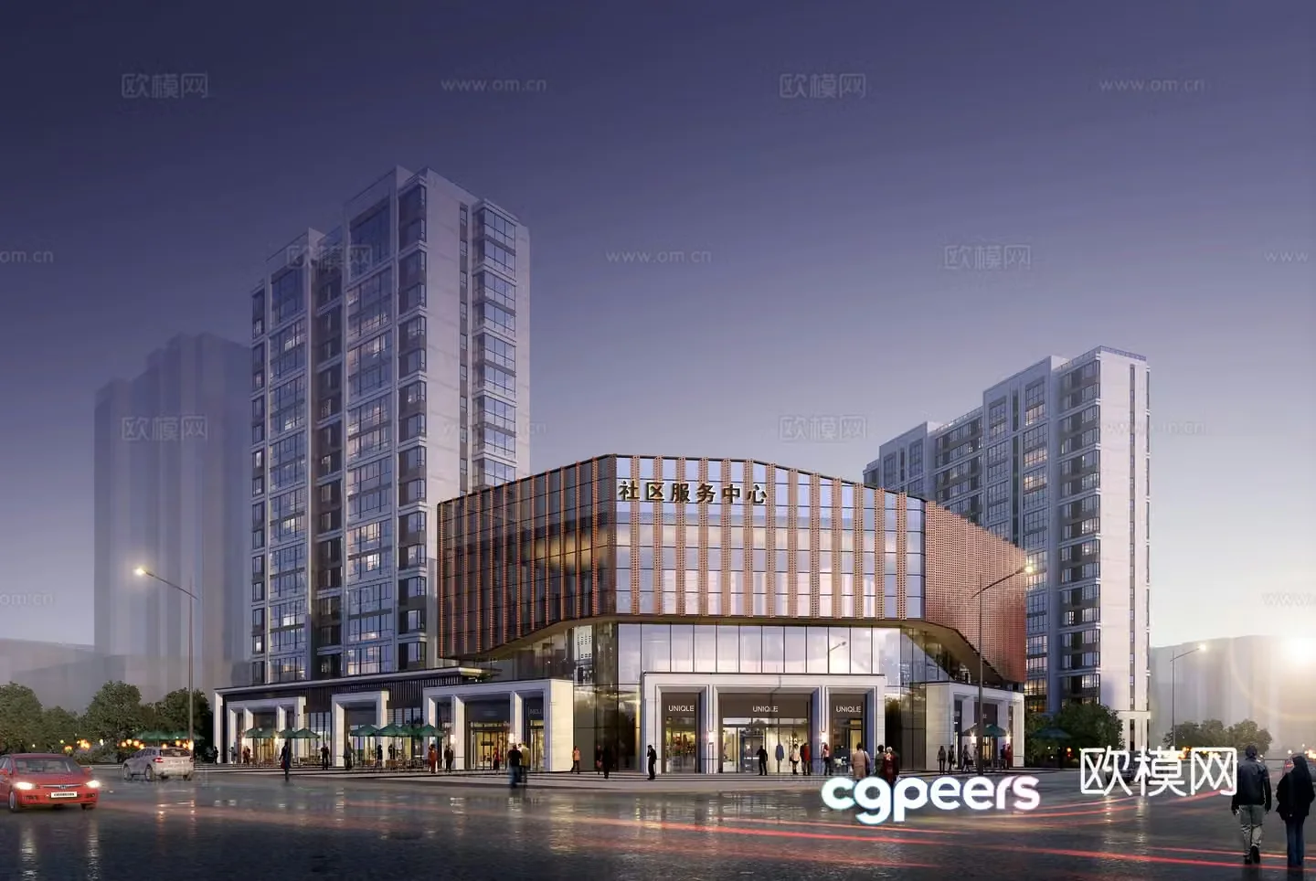 Modern Commercial Street Community Center 3D model