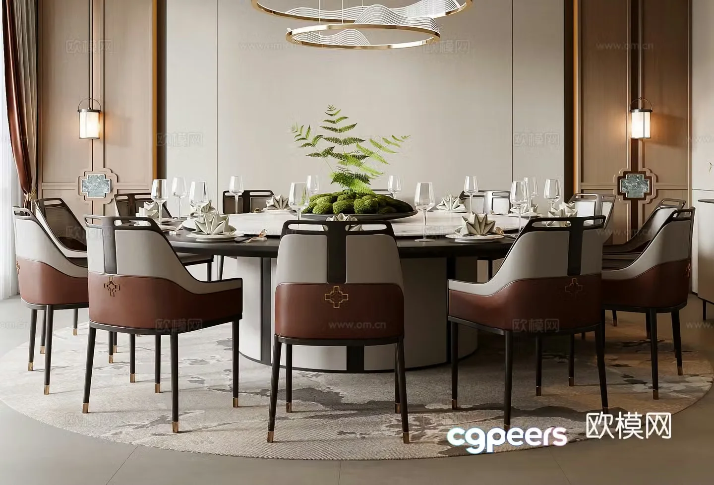 New Chinese dining table and chair combination 3D model