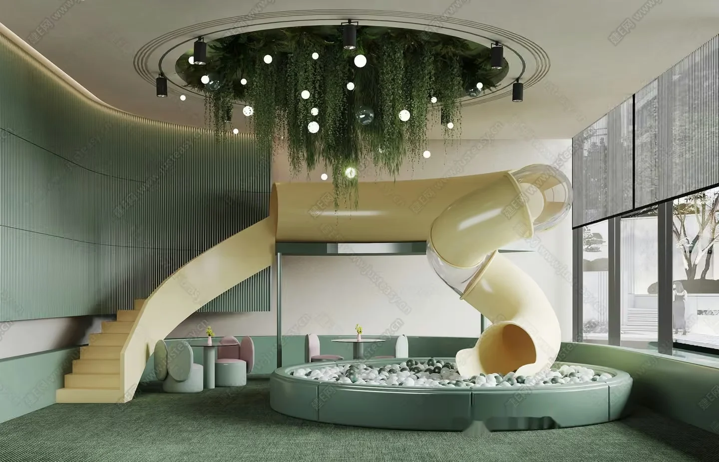 A Modern Playroom With A Spiral Slide 3D Model – 3421 – VRAY Render