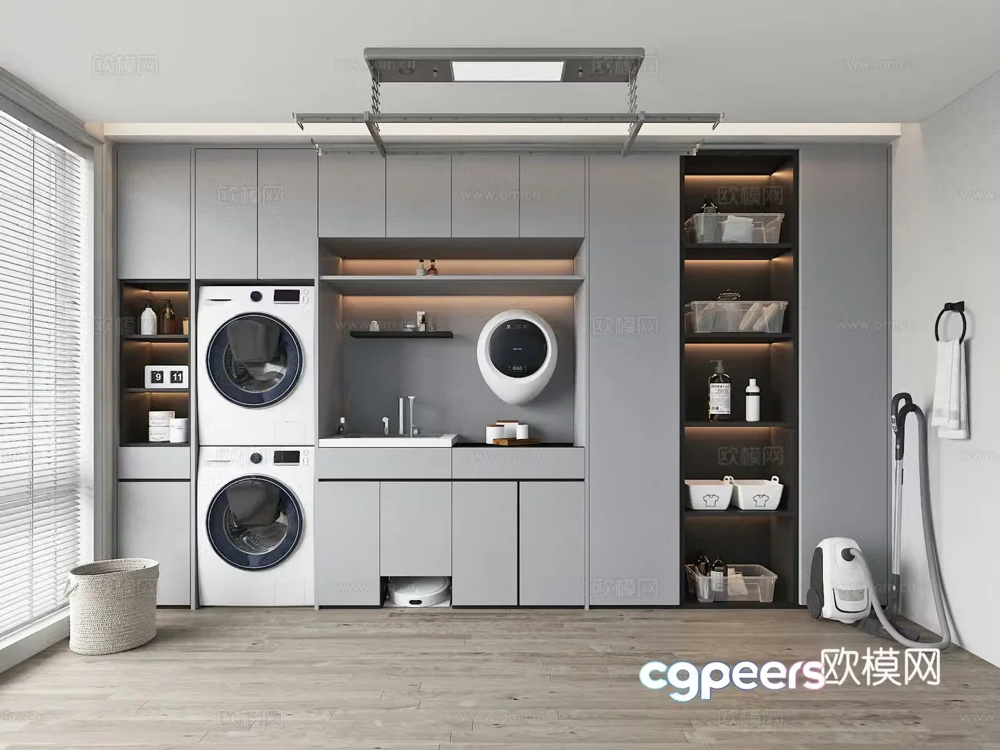 Modern laundry room balcony washing machine cabinet 3d model
