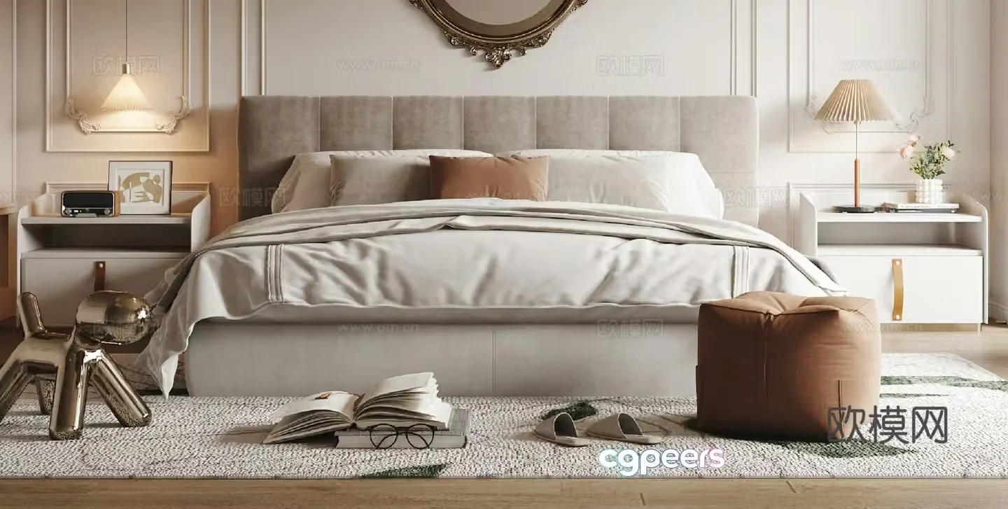 French double bed 3d model