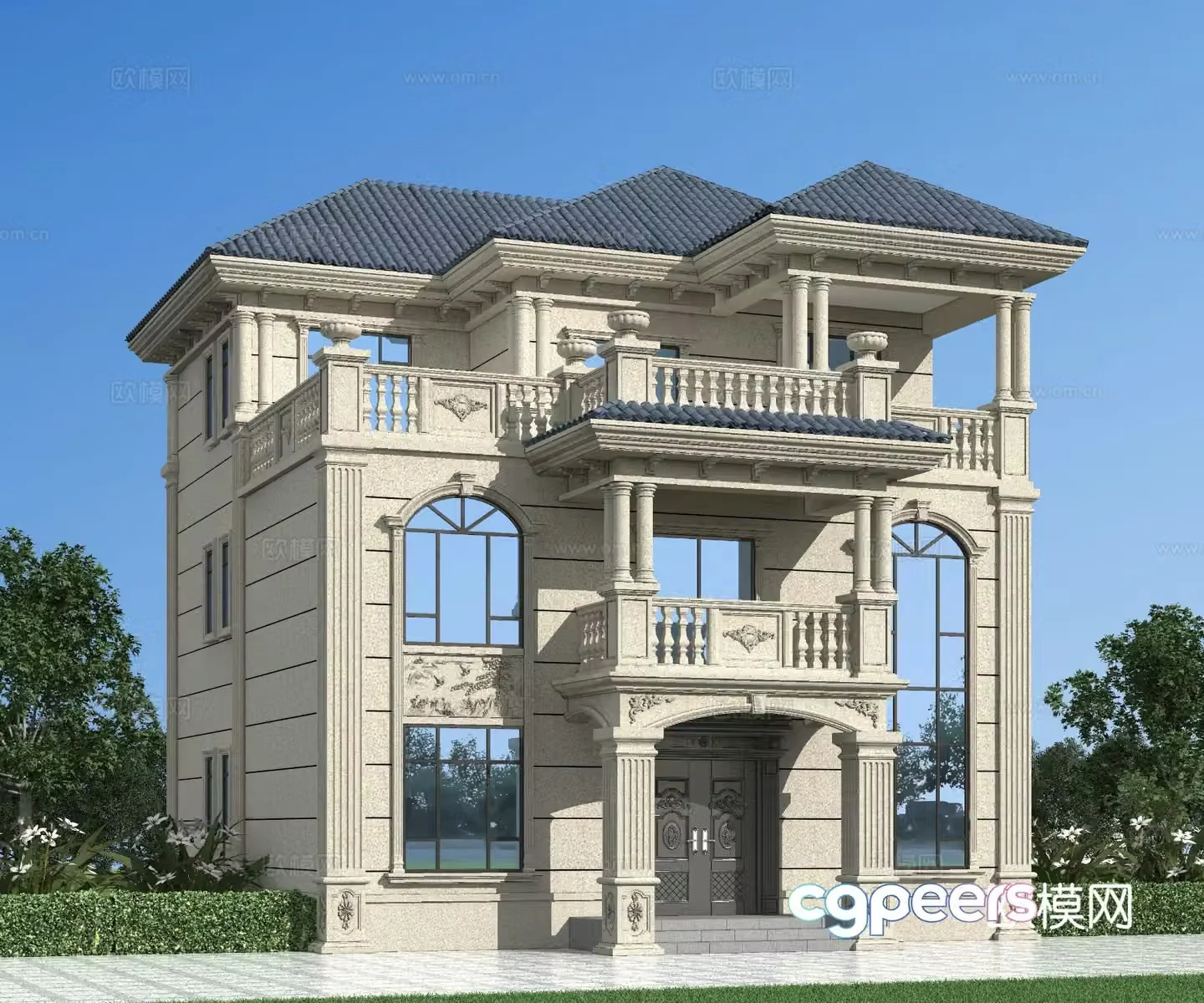 European style single-family villa appearance 3D model