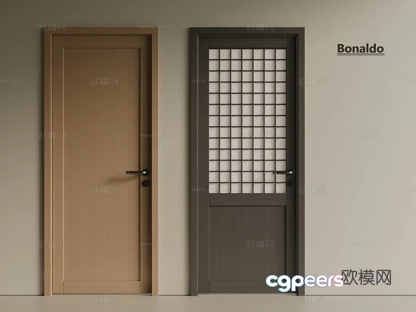 New Chinese style Japanese style single-open door wooden door bedroom door interior door solid wood 3d model