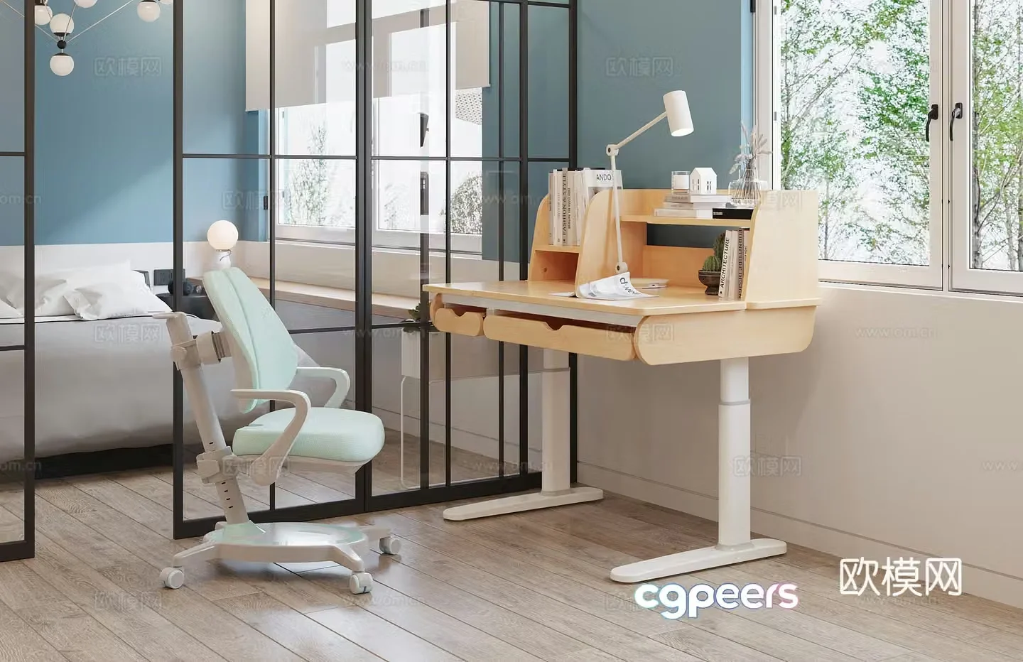 Children’s room study table and chair lift table and chair 3D model