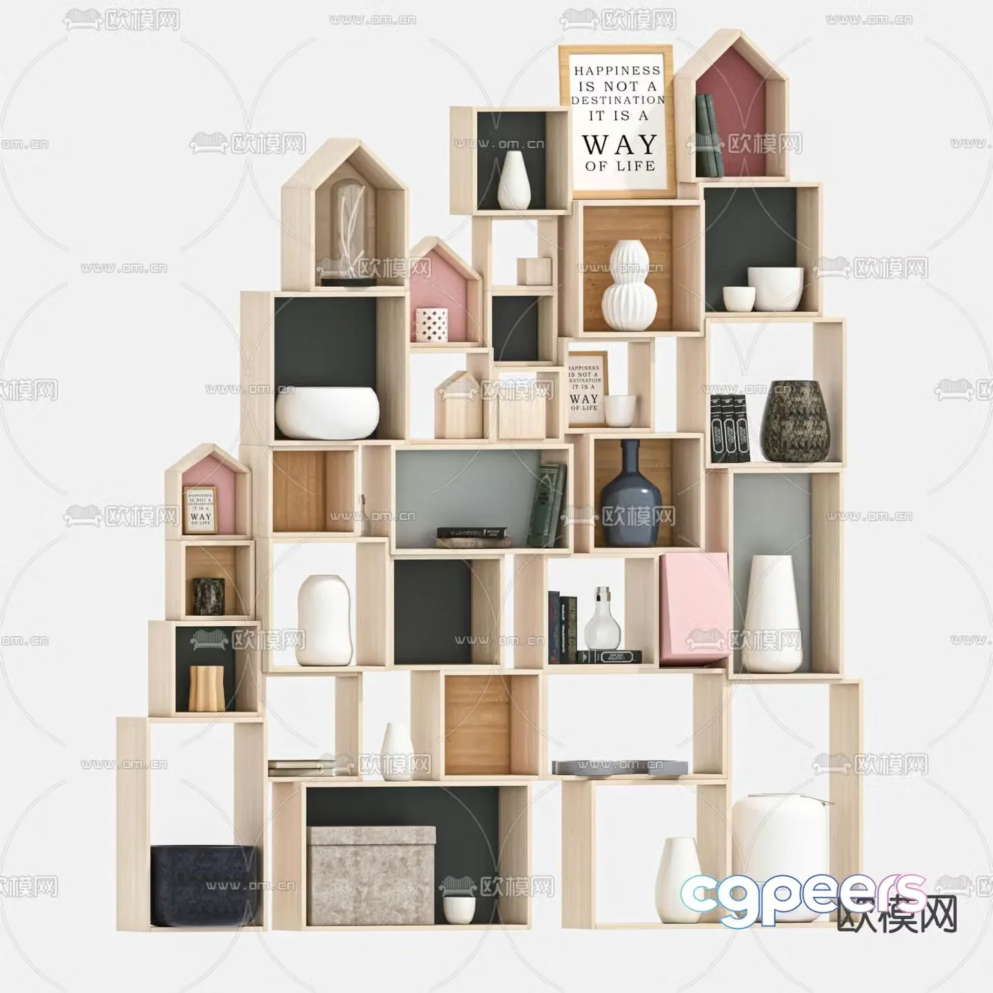 Nordic children’s solid wood bookcase bookshelf 3d model