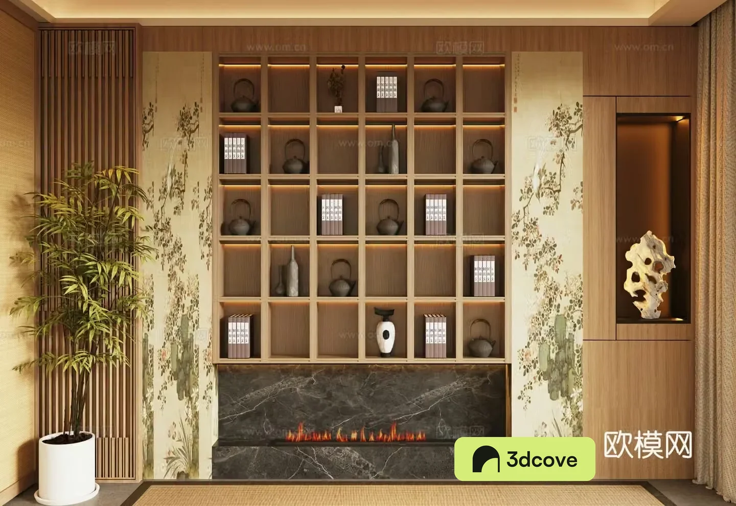 Song style bookcase tea cabinet green plant potted
