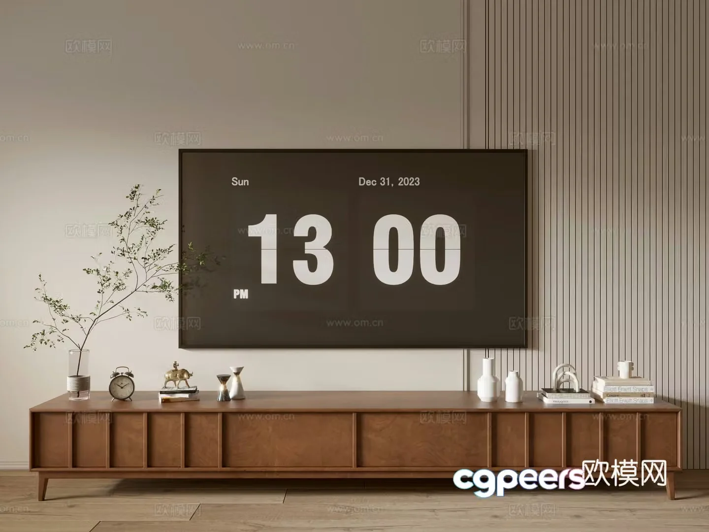 Modern wood grain TV cabinet simple side cabinet chest of drawers low cabinet whole cabinet side cabinet balcony 3D model