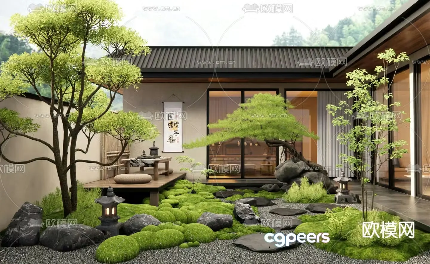 Courtyard landscape patio garden 3d model
