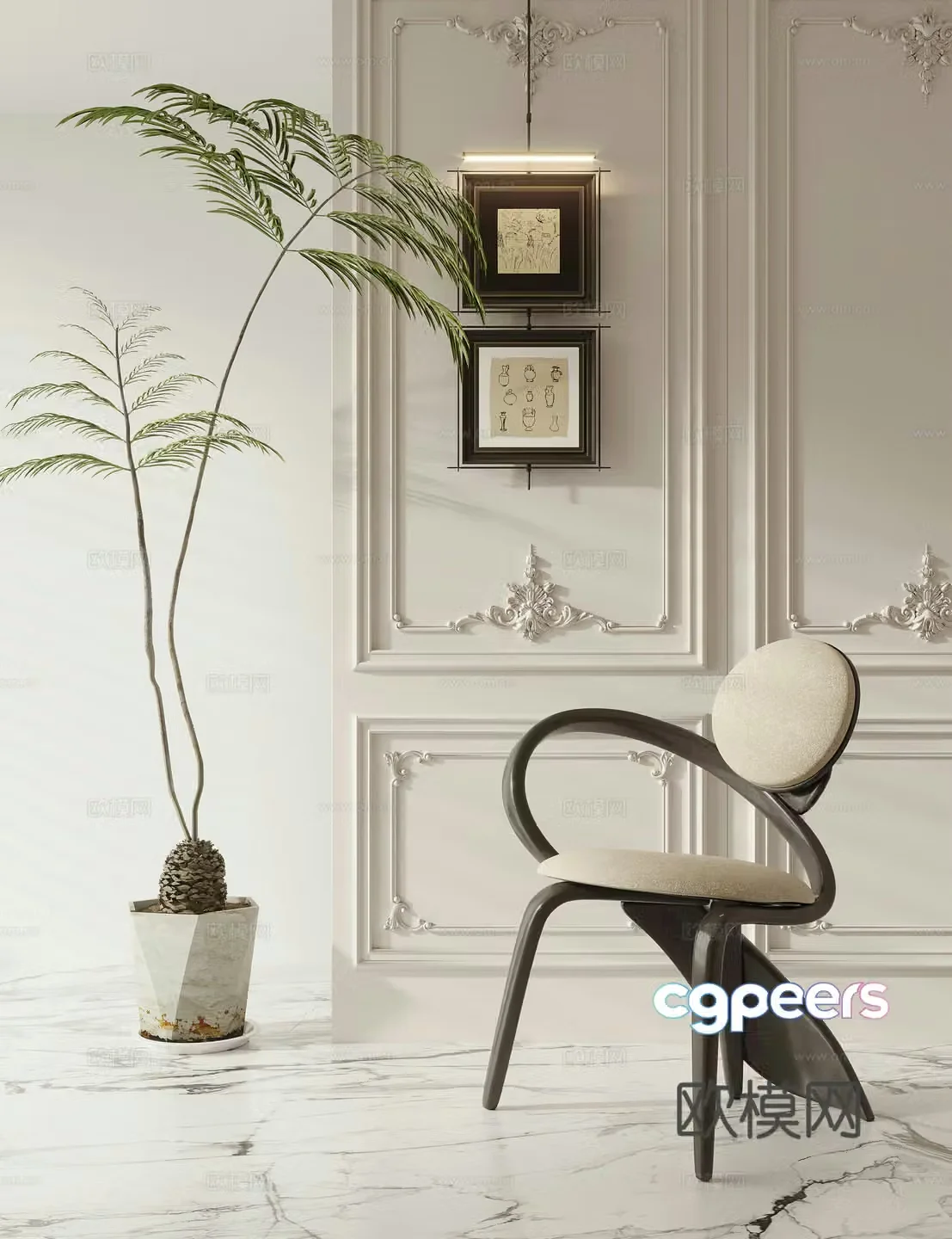 French medieval single chair dining chair 3d model