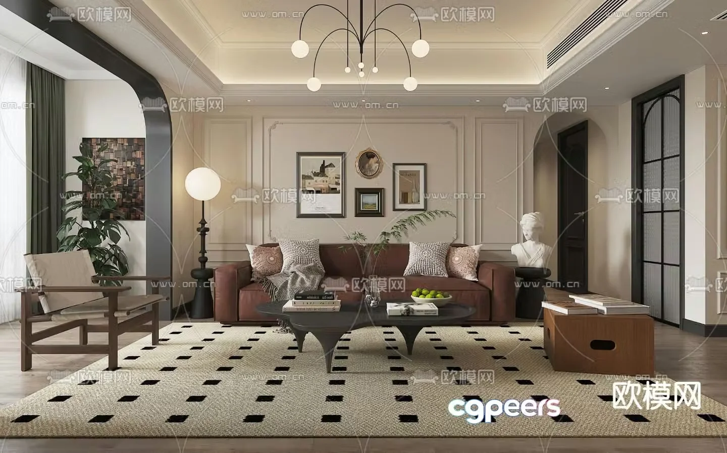 French living and dining room 3d model