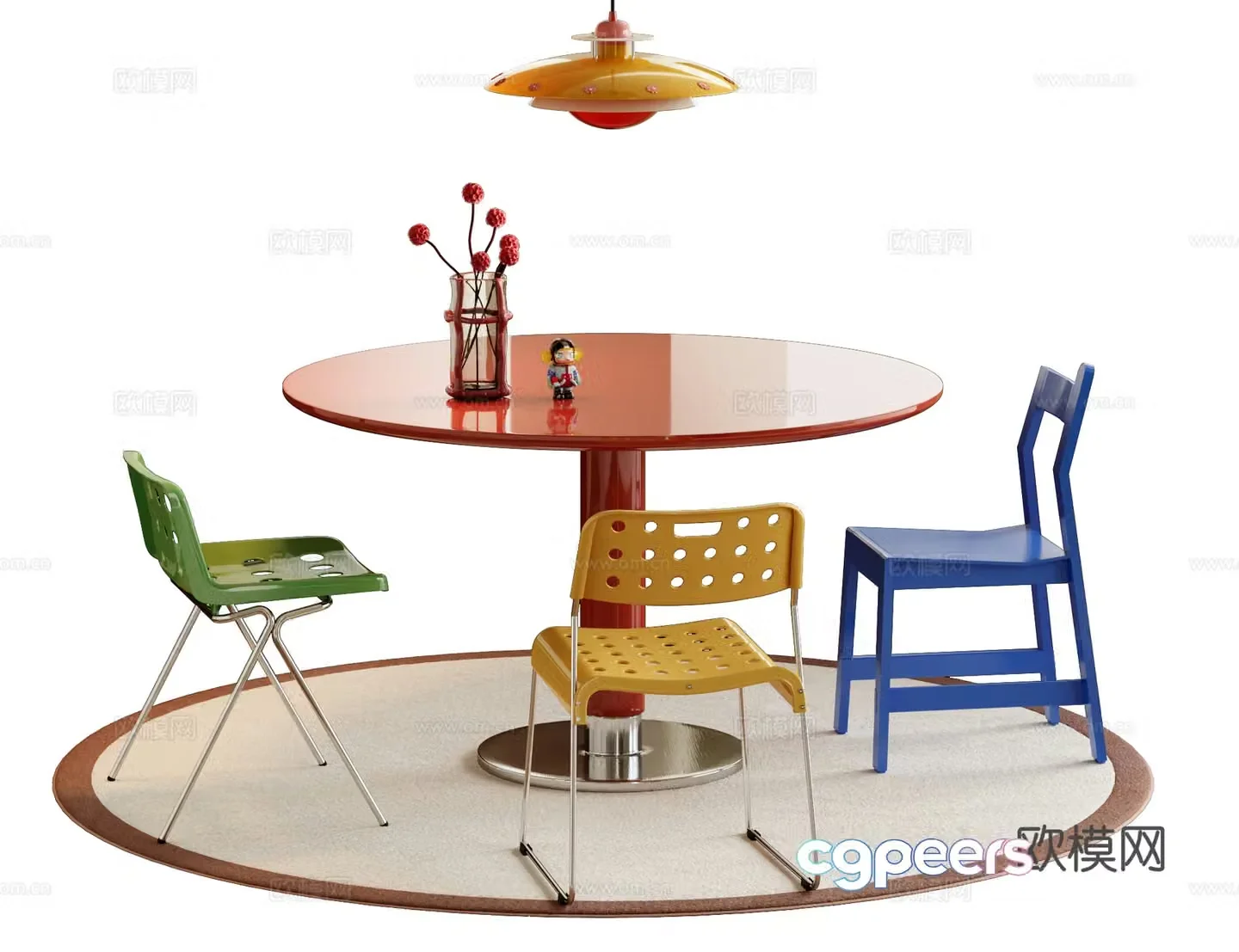 Medium style dining table and chairs Dopamine dining table 3D model