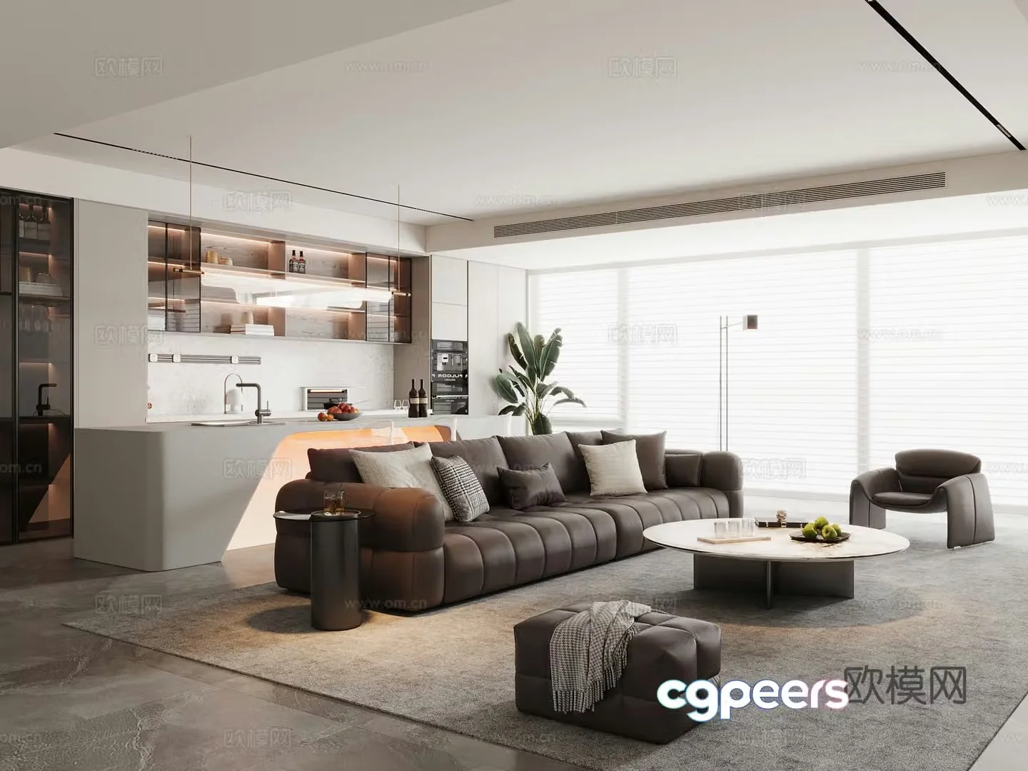 Modern living and dining room horizontal hall sofa and coffee table combination sofa chair dining table and chair sideboard wine cabinet 3d model