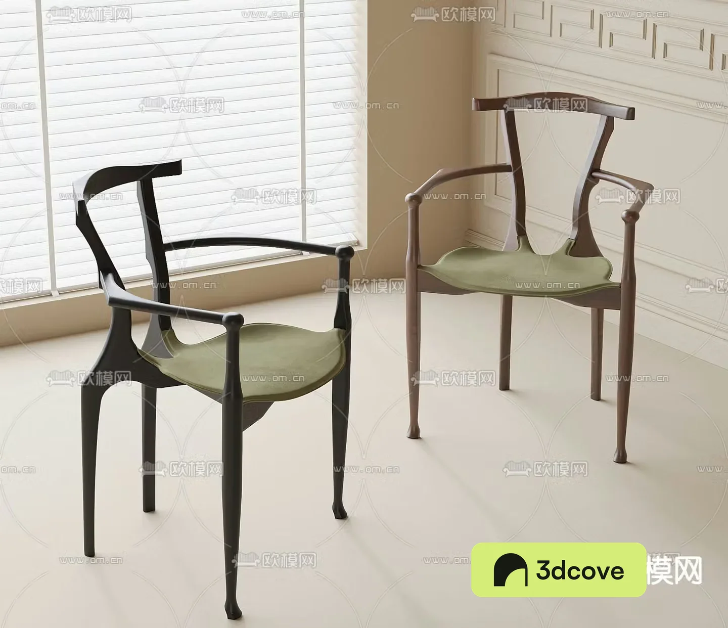 Medium style chair dining chair 3d model