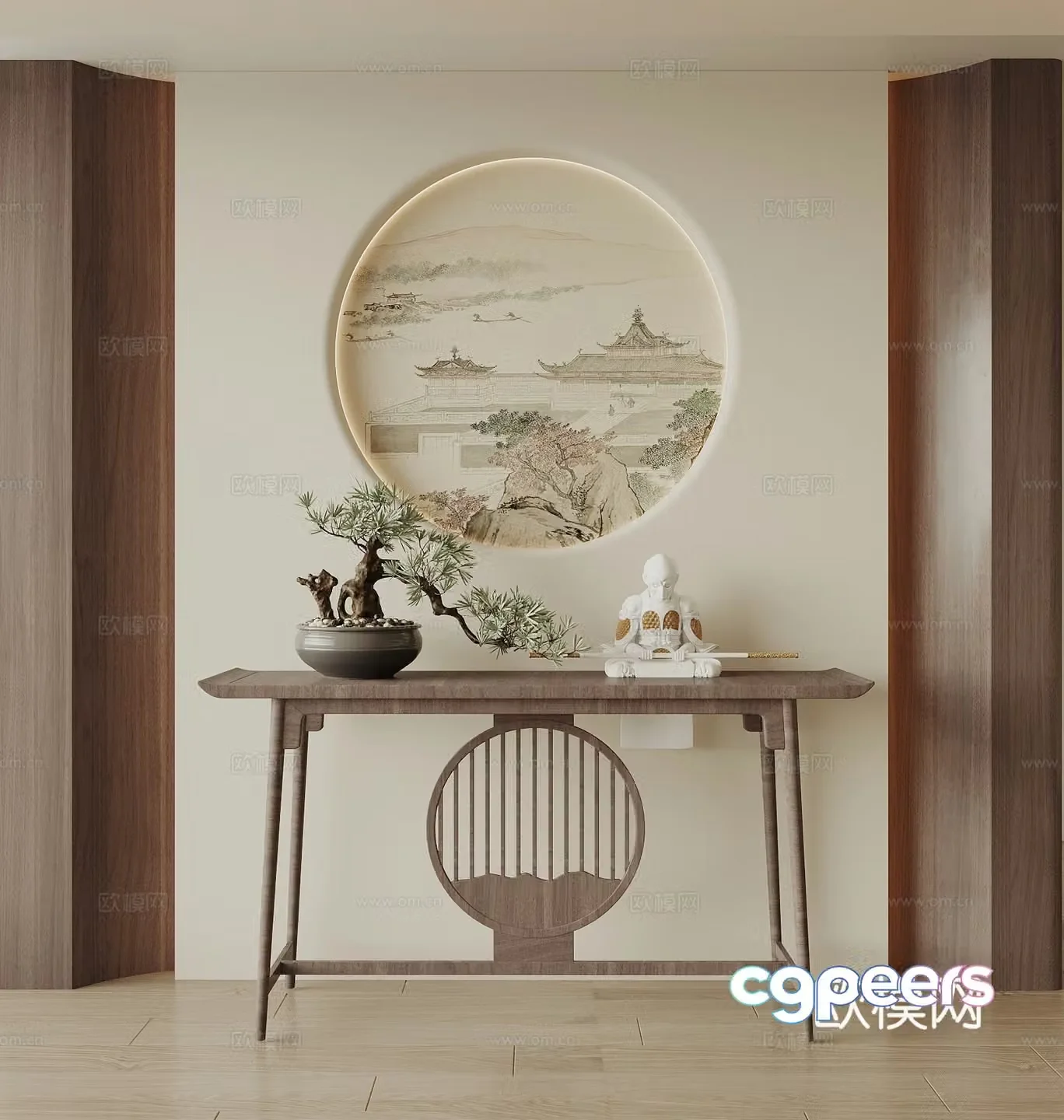 New Chinese style end viewing platform end viewing table end viewing cabinet entrance cabinet potted 3D model